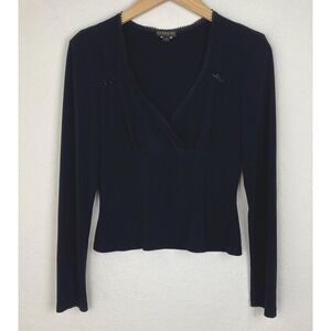 Vtg Y2k Size L Babydoll Top Dark Coquette Whimsigoth Witchy Black Long Sleeve